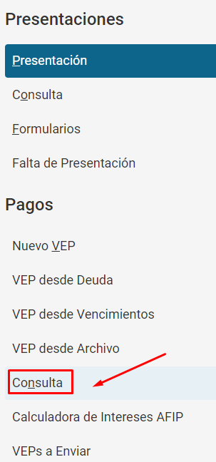 consultar veps generados afip