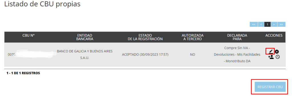 como registrar cbu para debito automatico afip