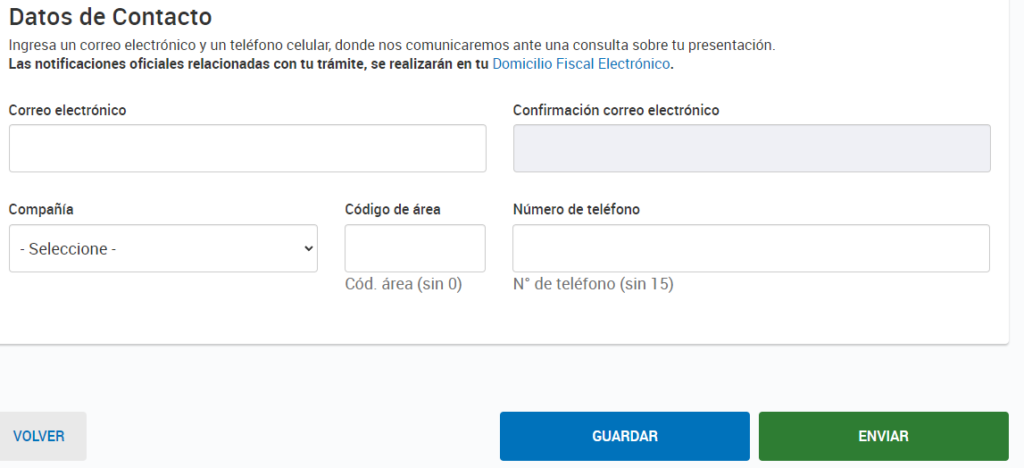 completar datos de contacto solicitud de cuit