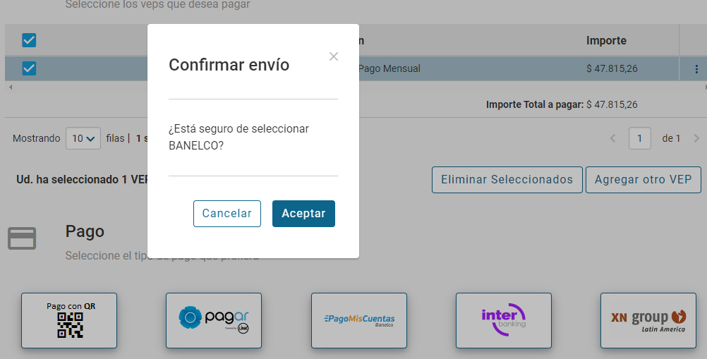 confirmar envío de VEP