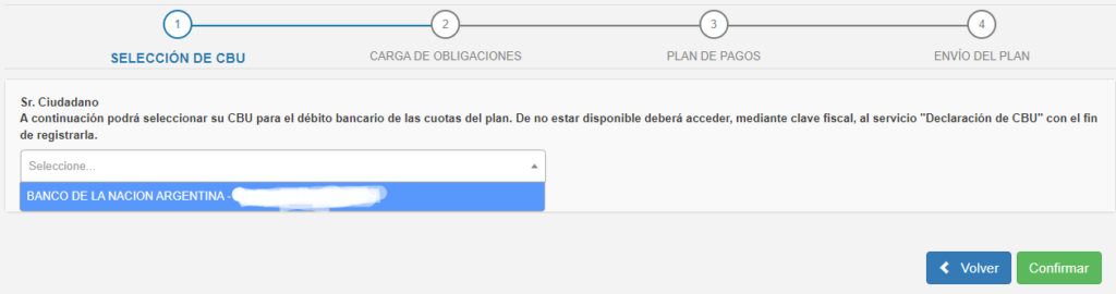 cbu plan de pagos afip