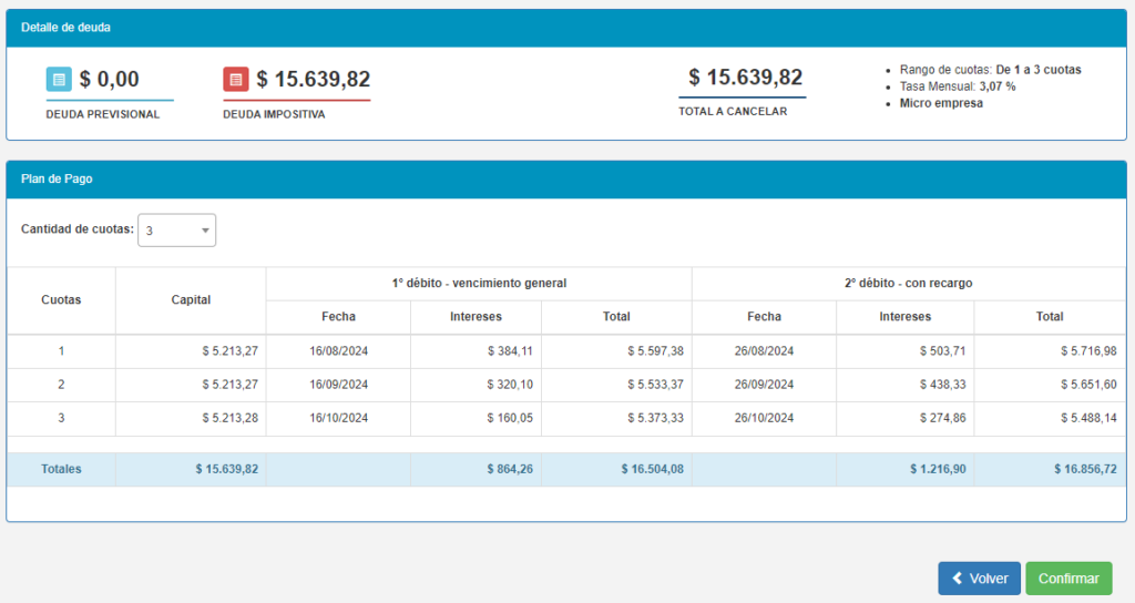 cuotas plan de pago afip