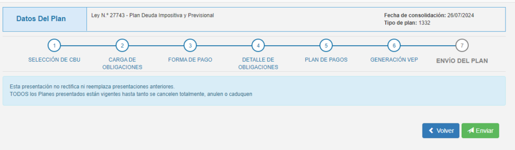 enviar vep plan de pagos afip