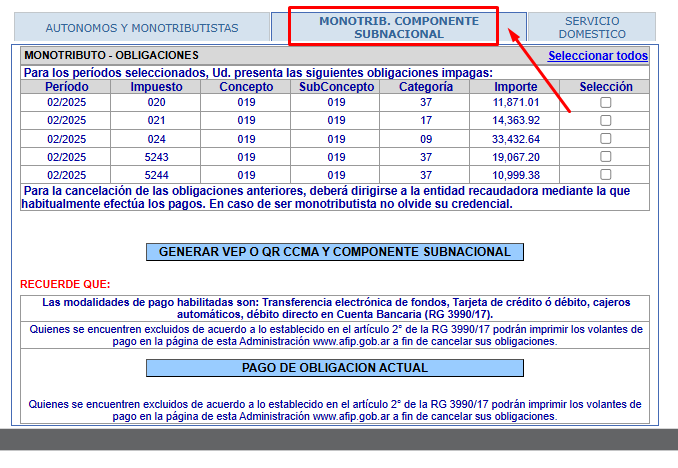error al ver ccma monotributo